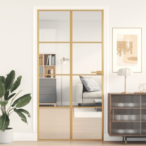 Binnendeur smal 102,5x201,5 cm gehard glas en aluminium goud 1
