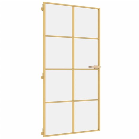 Binnendeur smal 102,5x201,5 cm gehard glas en aluminium goud 2