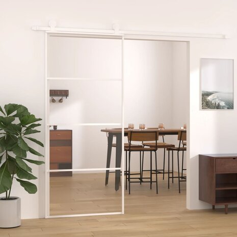 Schuifdeur 90x205 cm ESG-glas en aluminium wit 1