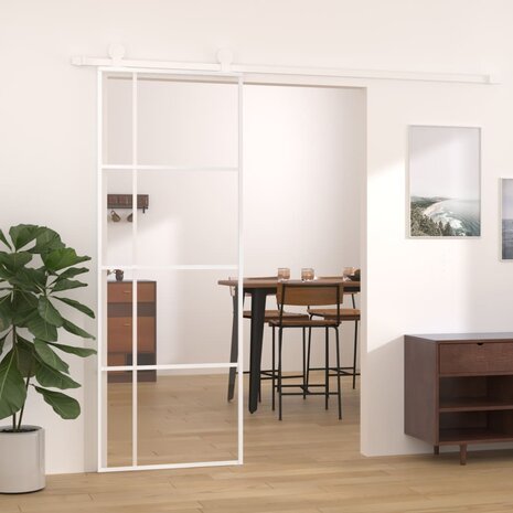 Schuifdeur 76x205 cm ESG-glas en aluminium wit 1