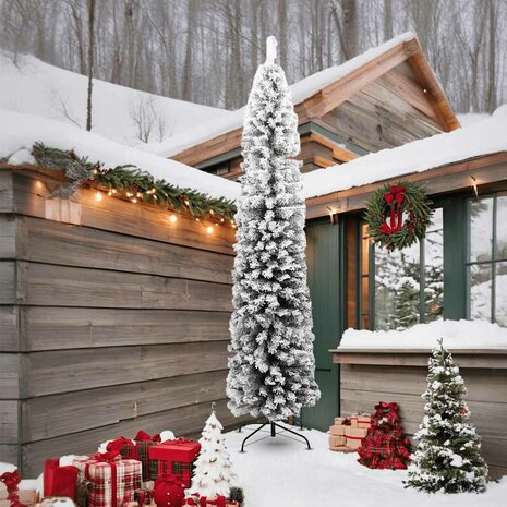 Kunstkerstboom met sneeuw smal 240 cm PVC groen 2