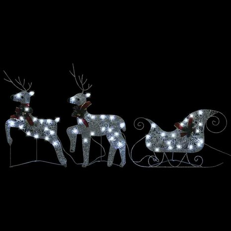 Kerstdecoratie rendieren en slee 60 LED&apos;s zilverkleurig 3