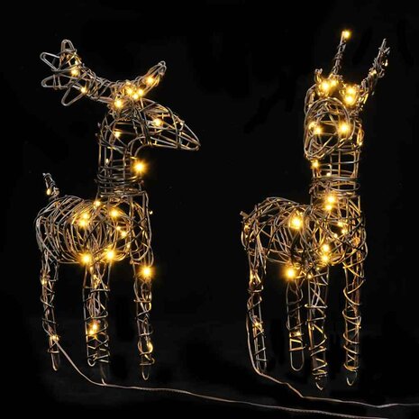 Kerstdecoraties rendieren 2 st 80 LED&apos;s rattan warmwit 2