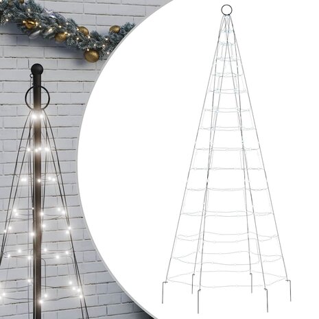 LED-kerstboom aan vlaggenmast 200 LED&apos;s koud wit 180 cm 2