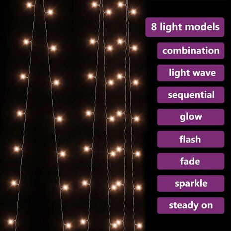 Lichtsnoergordijn met 300 LED&apos;s en 8 functies 3x3 m warmwit 3