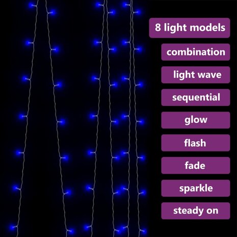 Lichtsnoergordijn met 300 LED&apos;s en 8 functies 3x3 m blauw 4