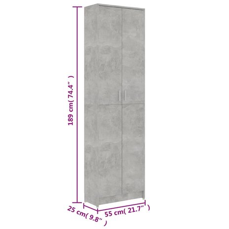 Gangkast 55x25x189 cm bewerkt hout betongrijs 9