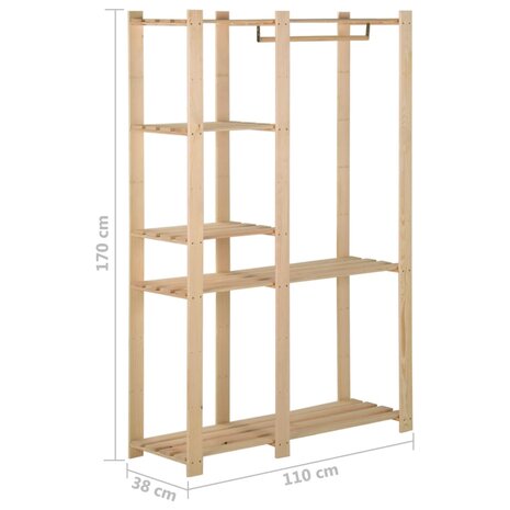 Kledingrek 110x38x170 cm massief grenenhout 7