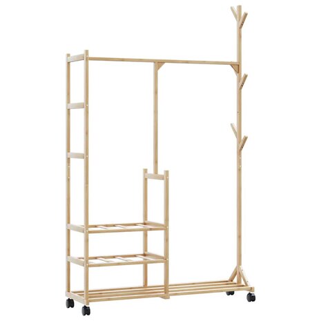 Kledingrek met schappen en wielen 100x38x175,5 cm bamboe 6