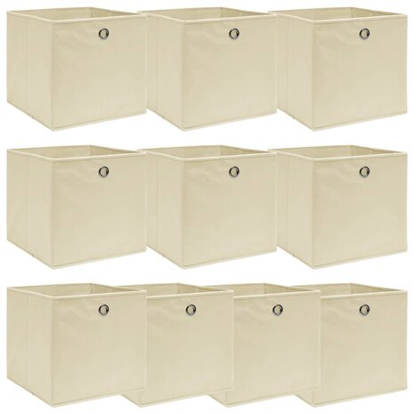 Opbergboxen 10 st 32x32x32 cm stof crèmekleurig 1