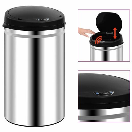 Prullenbak met automatische sensor 40 L roestvrij staal 1