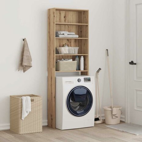 Wasmachinekast 64x24x190 cm artisanaal eikenkleur 4