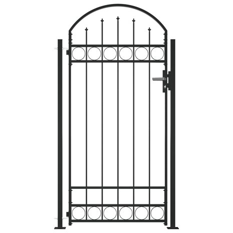 Poort met gebogen bovenkant en 2 palen 105x204 cm zwart 1