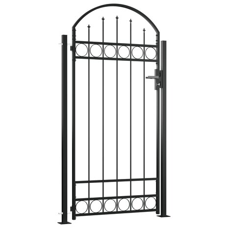 Poort met gebogen bovenkant en 2 palen 105x204 cm zwart 2
