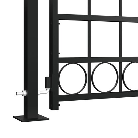 Poort met gebogen bovenkant en 2 palen 105x204 cm zwart 3