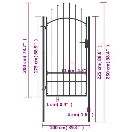 Poort 1x2,5 m staal zwart 5