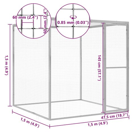 Kattenkooi 1,5x1,5x1,5 m gegalvaniseerd staal 5