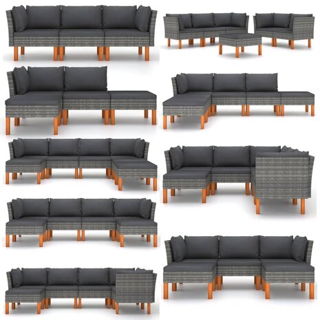 Middenbanken 2 st poly rattan en massief eucalyptushout 8