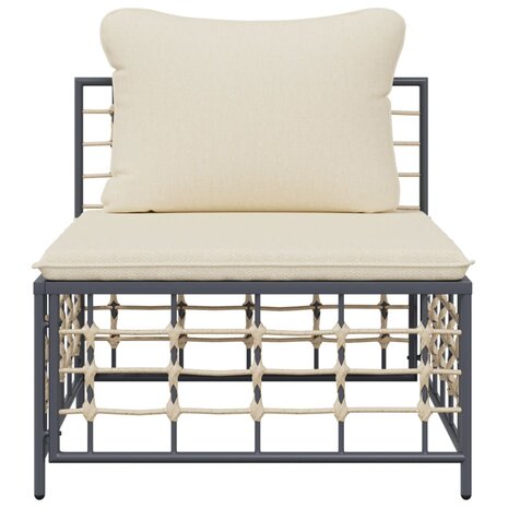 Tuinmiddenbank met beige kussens poly rattan 3