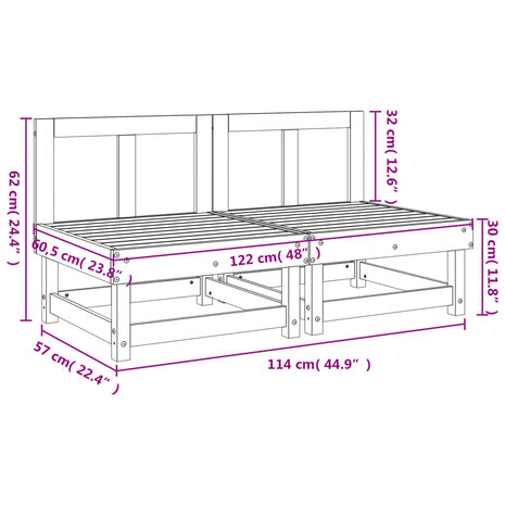 Tuinmiddenbanken 2 st massief grenenhout wit 8
