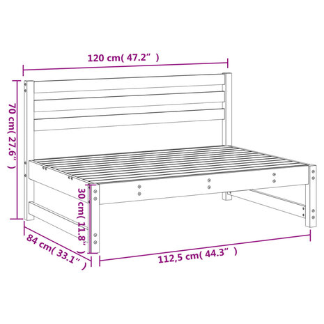 Tuinmiddenbank 120x80 cm massief grenenhout zwart 7