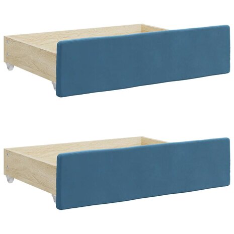 Bedlades 2 st bewerkt hout en fluweel blauw 2