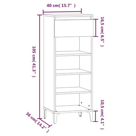 Schoenenrek 40x36x105 cm bewerkt hout gerookt eikenkleurig 9