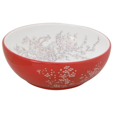 Opzetwasbak rond Φ41x14 cm keramiek wit en rood 3