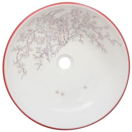 Opzetwasbak rond Φ41x14 cm keramiek wit en rood 4