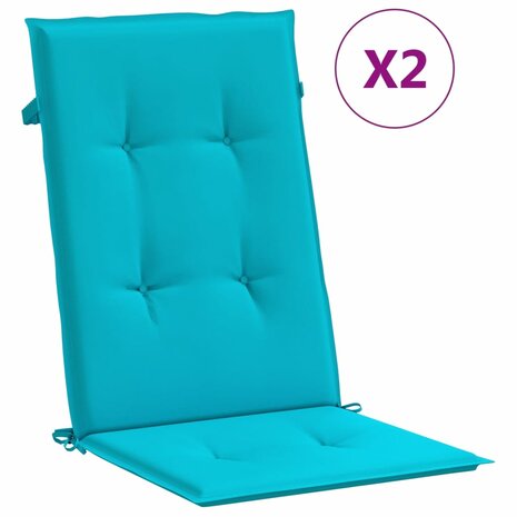 Stoelkussens 2 st hoge rug stof turquoise 2