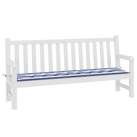 Tuinbankkussen gestreept 200x50x3 cm stof wit en blauw 3