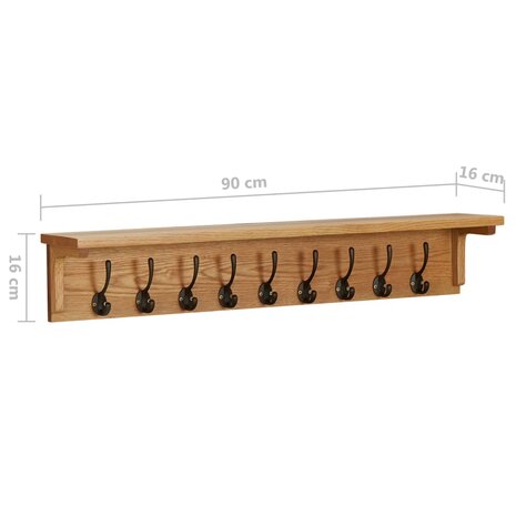 Kapstok 90x16x16 cm massief eikenhout 7
