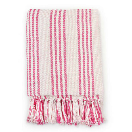 Plaid strepen 160x210 cm katoen roze en wit 2