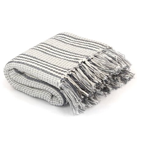 Plaid strepen 220x250 cm katoen grijs en wit 1