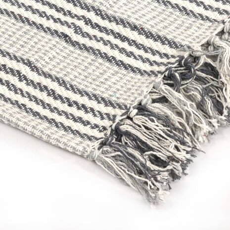 Plaid strepen 220x250 cm katoen grijs en wit 4