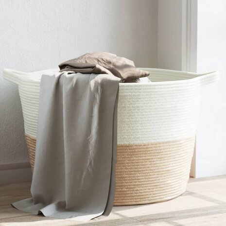 Wasmand Ø 60x36 cm katoen beige en wit 1