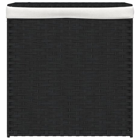 Wasmand met 2 vakken 53x35x57 cm poly rattan zwart 3