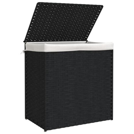 Wasmand met 2 vakken 53x35x57 cm poly rattan zwart 4
