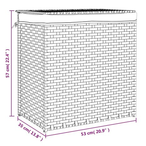 Wasmand met 2 vakken 53x35x57 cm poly rattan zwart 9