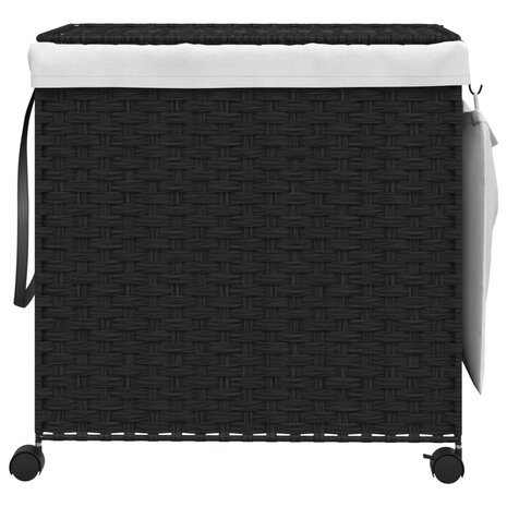 Wasmand op wielen 60x35x60,5 cm rattan zwart 3