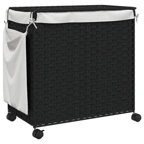 Wasmand op wielen 60x35x60,5 cm rattan zwart 6