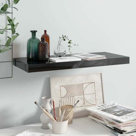 Wandschap zwevend 60x23,5x3,8 cm MDF hoogglans zwart 1