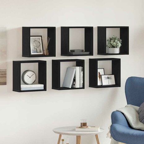 Wandschappen kubus 6 st 30x15x30 cm bewerkt hout zwart eiken 3