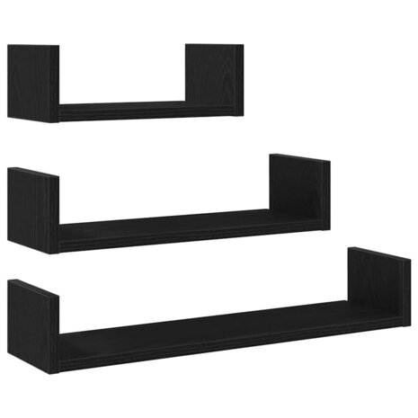 Wandschappen 3 st bewerkt hout zwart eiken 2