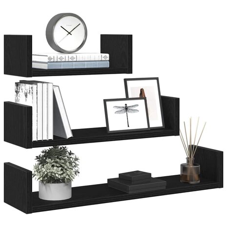 Wandschappen 3 st bewerkt hout zwart eiken 4