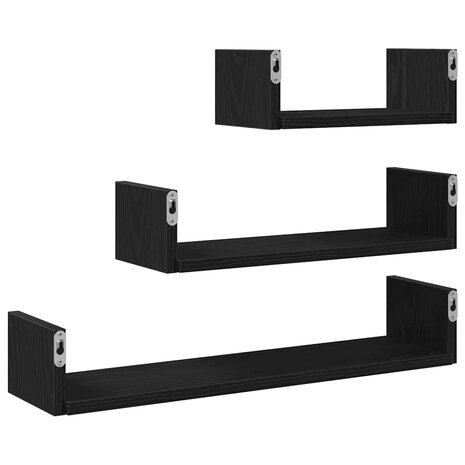 Wandschappen 3 st bewerkt hout zwart eiken 7