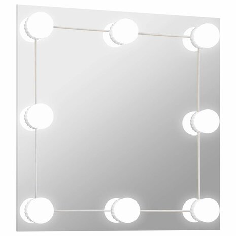 Wandspiegel met LED-lampen vierkant glas 2