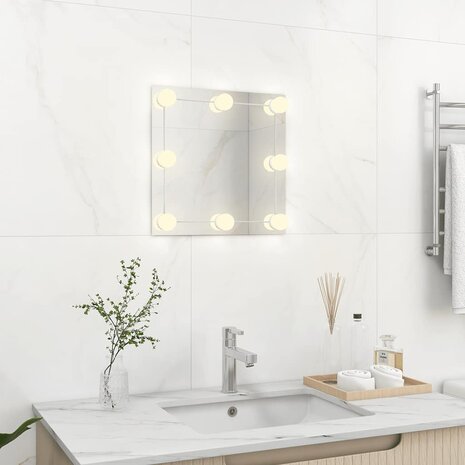 Wandspiegel met LED-lampen vierkant glas 3