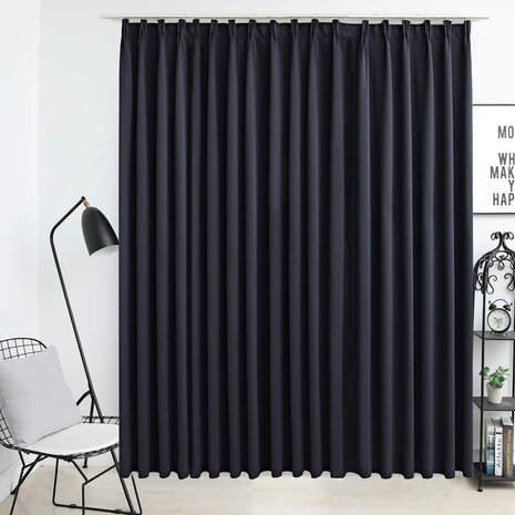Gordijn verduisterend met haken 290x245 cm zwart 1