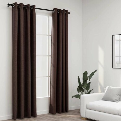 Gordijnen linnen-look verduisterend ogen 2 st 140x245 cm taupe 1